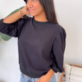 Angela Black Puff Sleeve Top