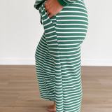 Green & White Striped Wide Leg Pants