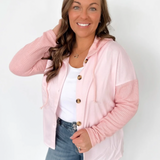 Two Tone Pink Button Hooded Shacket