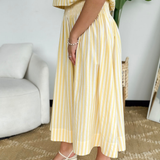 Yellow/Ivory Striped Smocked Midi Skirt