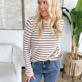 Brown Striped Long Sleeve Crewneck Sweater