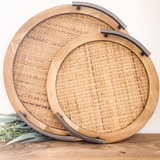Wood Tray With Rattan Center