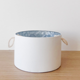 Blanca White Tin Bucket w/ Rope Handle