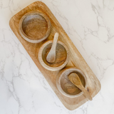 Mango Wood Tray w/ 3 Bowls & Spoons