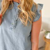Light Wash Flutter Sleeve Denim Top
