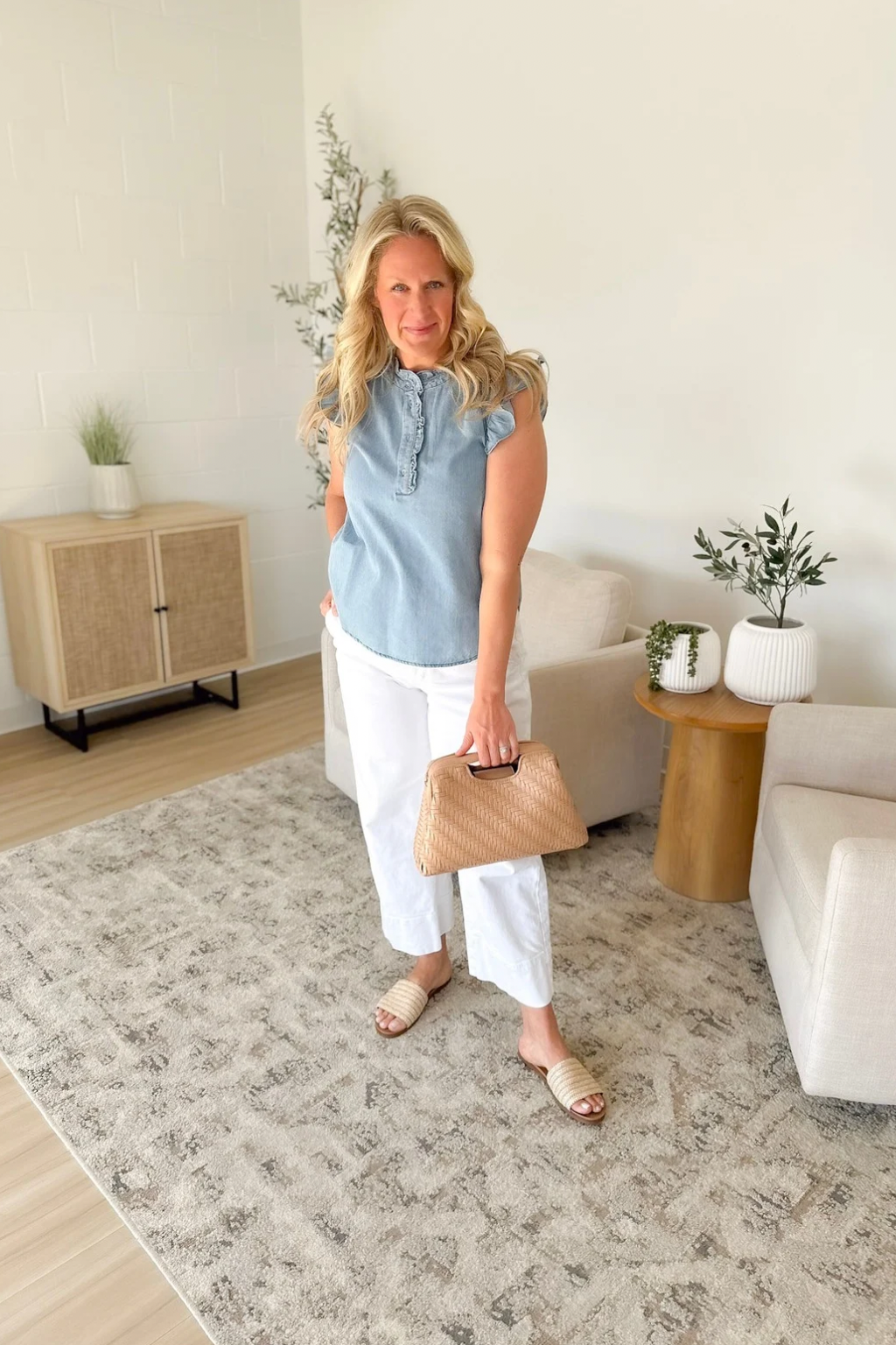 Light Wash Flutter Sleeve Denim Top