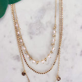 Multi-Layer Necklace with Pink Stone Details