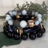 3 Stack Beaded Stretch Bracelet - Black