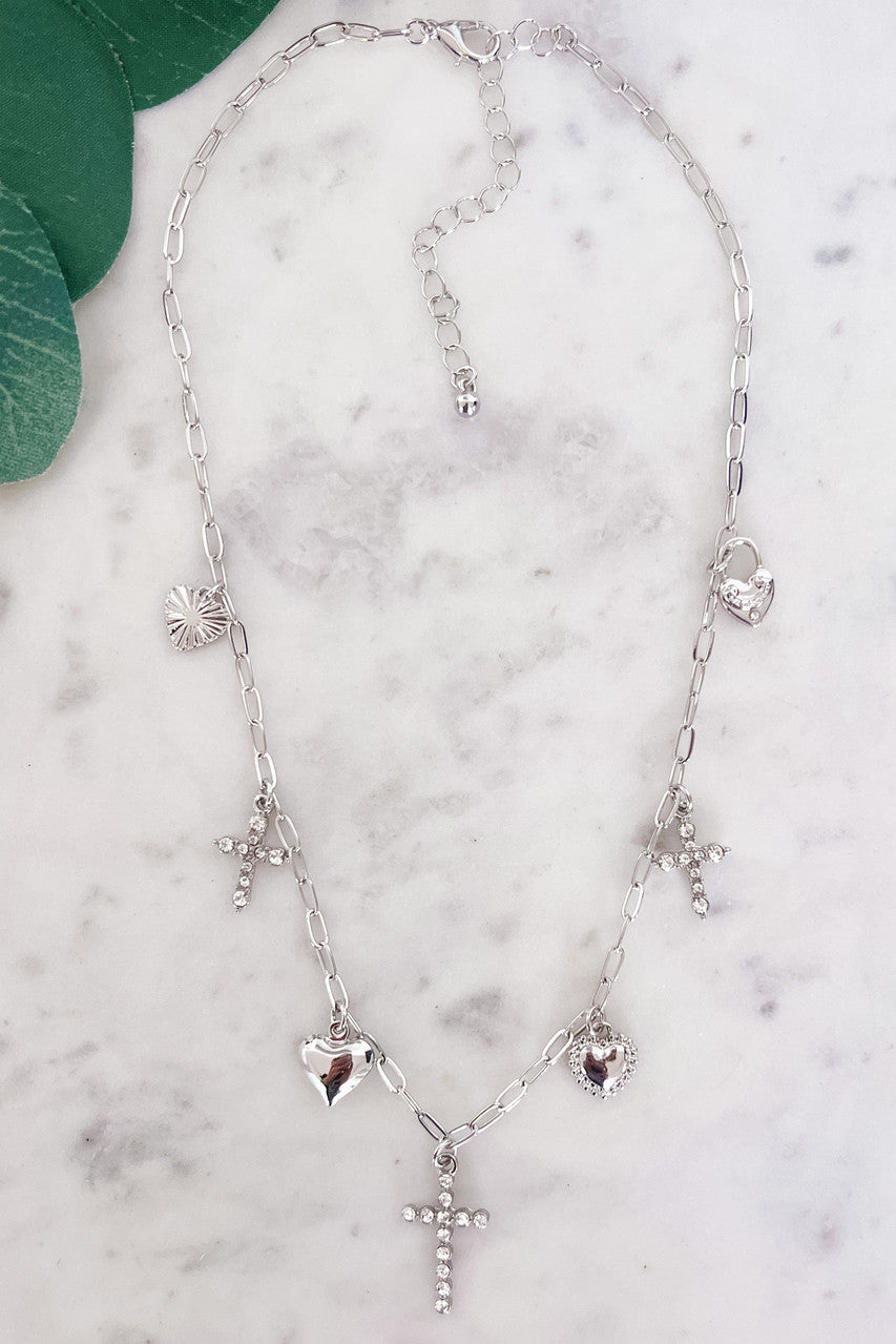 Heart and Cross Charm Necklace