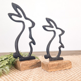 Metal Cutout Bunny On Wood Stand