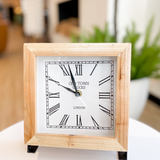 Wood Table Clock on Metal Stand
