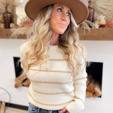 Tan Textured Striped Cream Sweater
