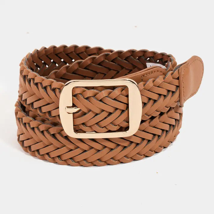 Braided Faux Leather Belt with Gold Buckle