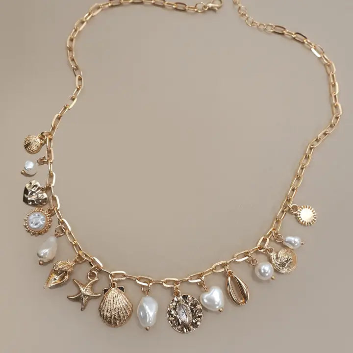 Charm Necklace-Seashells & Pearls