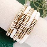 Ivory & Gold Beaded Stretch Bracelet