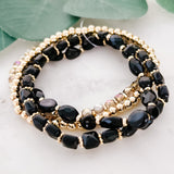 4 Stack Glass Beaded Bracelet Set-Black