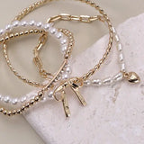 Pearl & Gold Bow Bangle Set