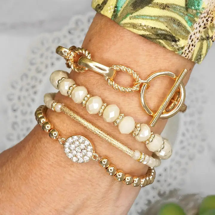 Beaded Bracelets Set of 4 Off White Glass Beads