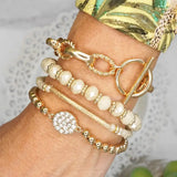 Beaded Bracelets Set of 4 Off White Glass Beads