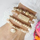 Beaded Bracelets Stack of 4 with Coin Wood and Amazonite