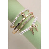 Pearl & Gold Bow Bangle Set