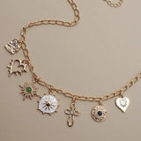 Charm Necklace - Heart Cross Sunburst Stone