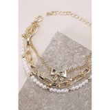 Pearl & Gold Bow Trio Layered Bracelet