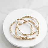 Gold Tones & Pearls Beaded Bracelet Stack of 3