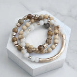 3 Beaded Neutral Brown & Gold Bracelet Set