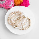 Neutrals Stack Clay Glass Wood Beads Bracelets Set