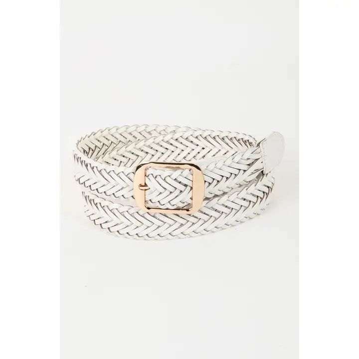 Braided Faux Leather Belt with Gold Buckle