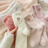 Girls Pink Heart Fluffy Socks