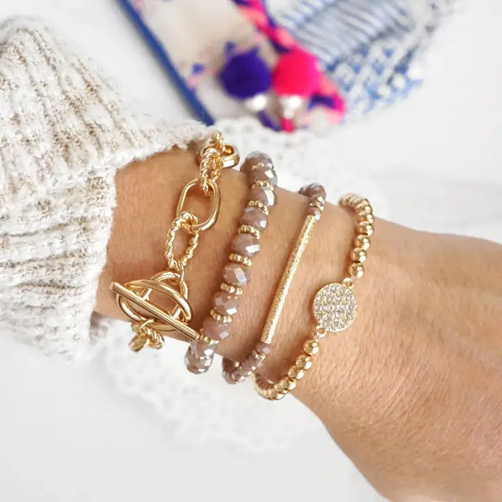 Beaded Bracelets Set of 4 Blush Pink Glass Beads