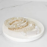 Beaded Bracelets Stack Semi Precious Metal Glass Plaque - Silver
