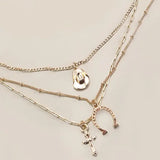 Gold Trio Layered Western Charm Necklace