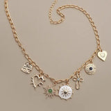 Charm Necklace - Heart Cross Sunburst Stone