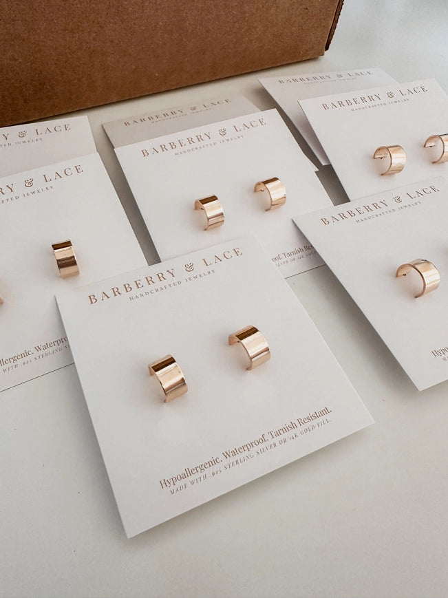 Thick Huggie Hoop Stud Earrings