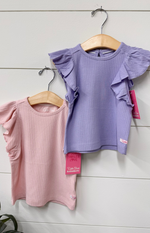 Girls Butterfly Sleeve Ribbed Top