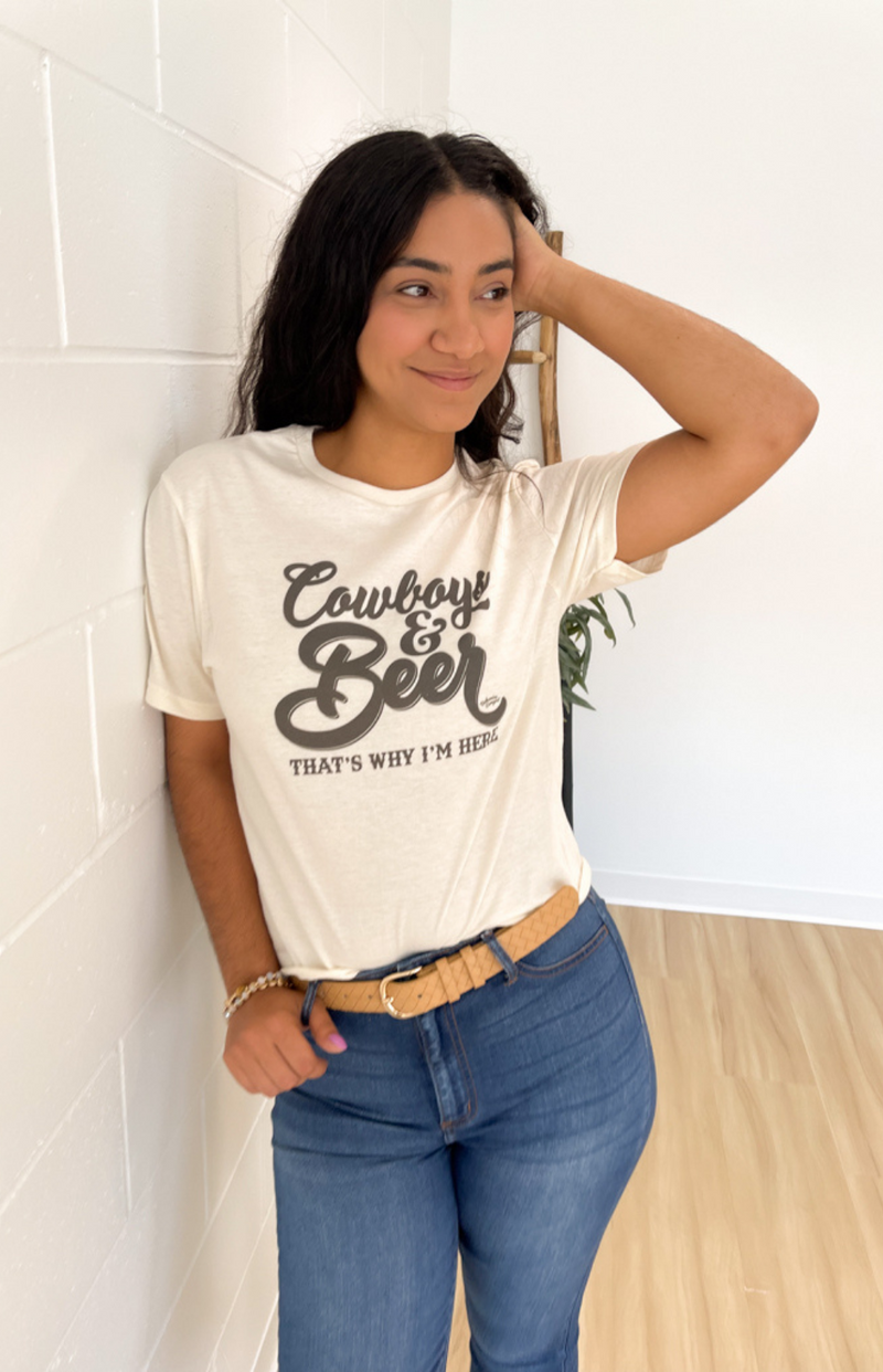 Cowboys & Beer Cropped Graphic Tee [S-2XL]