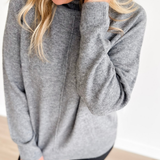 Grey Mock Neck Relaxed Sweater