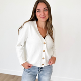 Ivory Knit V-Neck Button Cardigan