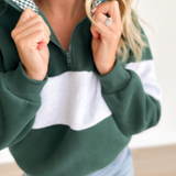 Gingham Collar 1/4 Zip Green Pullover