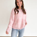 Pink Ivory Square Pattern Knit Sweater
