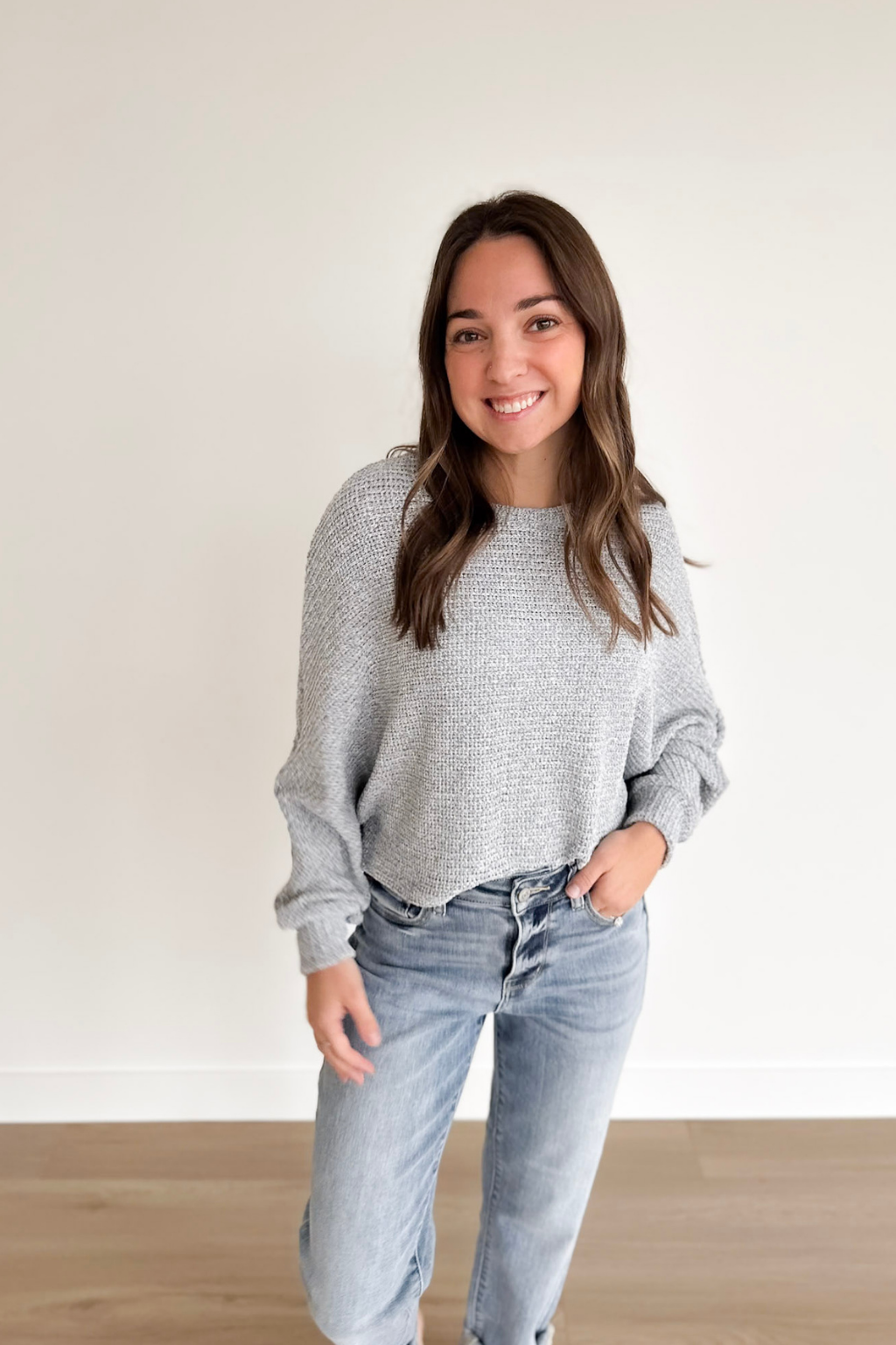 Grey Bat Sleeve Crop Sweater