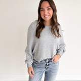 Grey Bat Sleeve Crop Sweater
