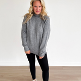 Grey Mock Neck Relaxed Sweater