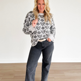 Two Tone Grey Pattern Knit Sweater
