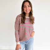Burgundy Striped Relaxed Long Sleeve Top