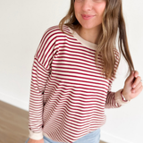 Burgundy Striped Relaxed Long Sleeve Top
