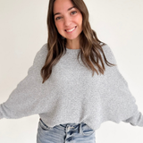 Grey Bat Sleeve Crop Sweater